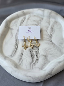 Gold Üçlü Zirkon Taşlı Küpe